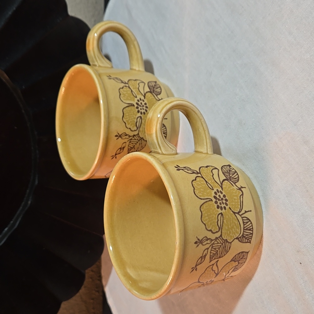 Biltons Ironstone Yellow Floral 70's Coffee/Tea Mugs. Made In England